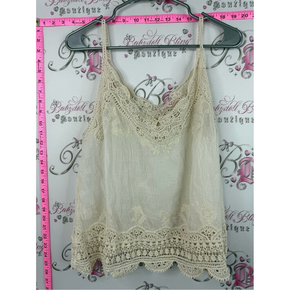 Tank top crochet boho Crochet-Trim Cream Camisole Tank Top -